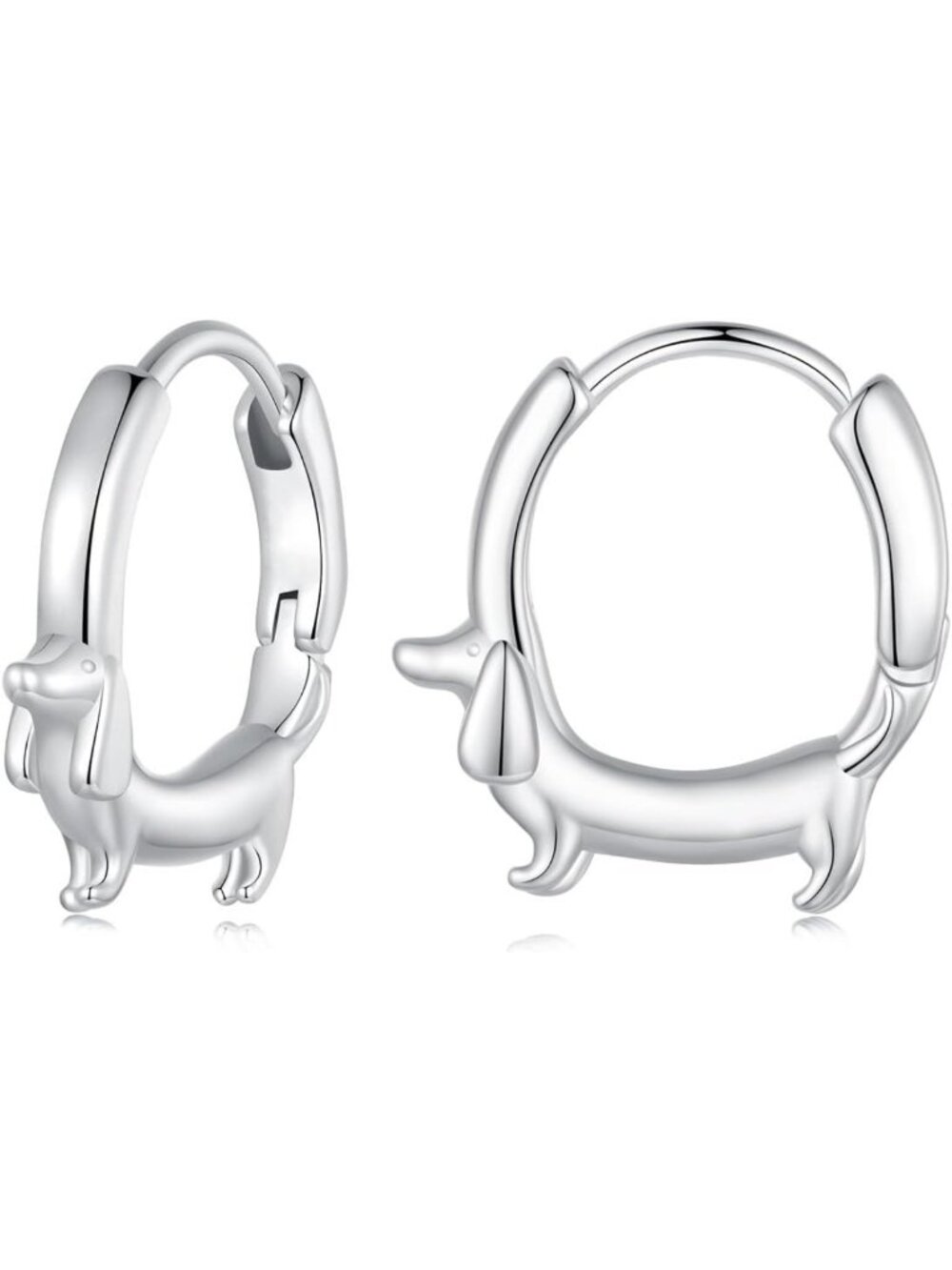 Sterling Silver Dachshund Turtle Hoop Earrings with Green Zircon Eyes